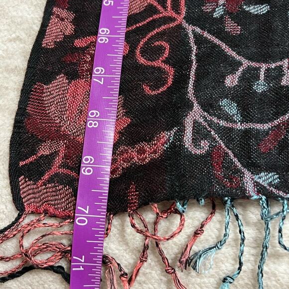 Dark Floral Pink and Blue Ombre Print Fringed Scarf - Picture 5 of 5